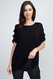 Women’s short dolman sleeve top with lattice detail