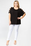 Women’s short dolman sleeve top with lattice detail
