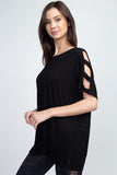 Women’s short dolman sleeve top with lattice detail