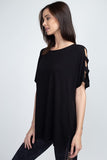 Women’s short dolman sleeve top with lattice detail