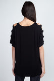 Women’s short dolman sleeve top with lattice detail