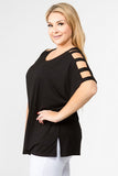Women’s short dolman sleeve top with lattice detail