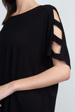 Women’s short dolman sleeve top with lattice detail
