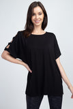 Women’s short dolman sleeve top with lattice detail