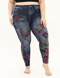 Plus size Blue ripped jeggings with flowers