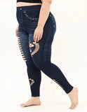 Plus size Heart shaped black ripped jeggings