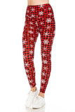 White snowflakes over plaid leggings
