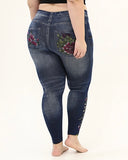 Plus size Blue ripped jeggings with flowers