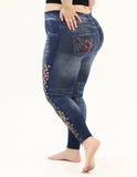 Plus size Blue ripped jeggings with flowers