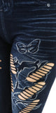 Blue Jeggings with butterflies and rips