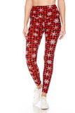 White snowflakes over plaid leggings
