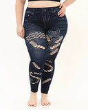 Blue Jeggings with butterflies and rips