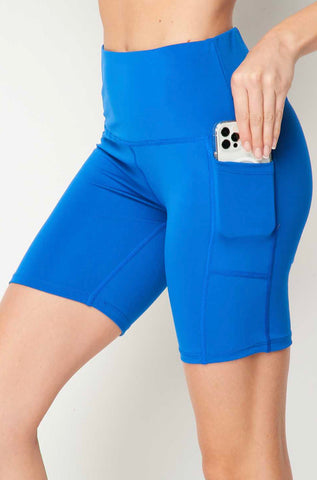 Royal blue structured pocket biker shorts