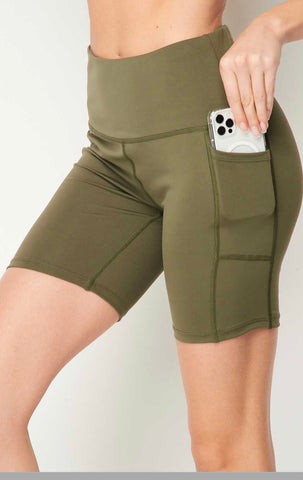 Olive structured biker shorts with pockets