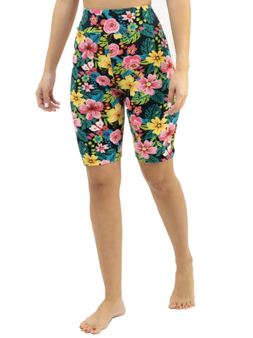 Plus size tropical flowers biker shorts