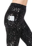 Black/grey leopard a tie leggings with pockets