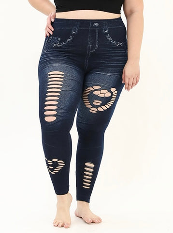 Plus size Heart shaped black ripped jeggings